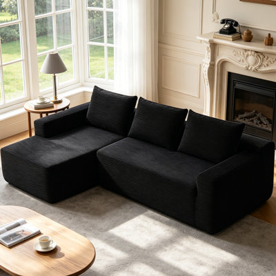 Boneless Corduroy L-Shape Modular Sectional Couch with Chaise - Soft Upholstered, Roomy Deep Seat, No Assembly Required, Timeless Stylish Furniture for Living Room Bedroom Apartment Home Office