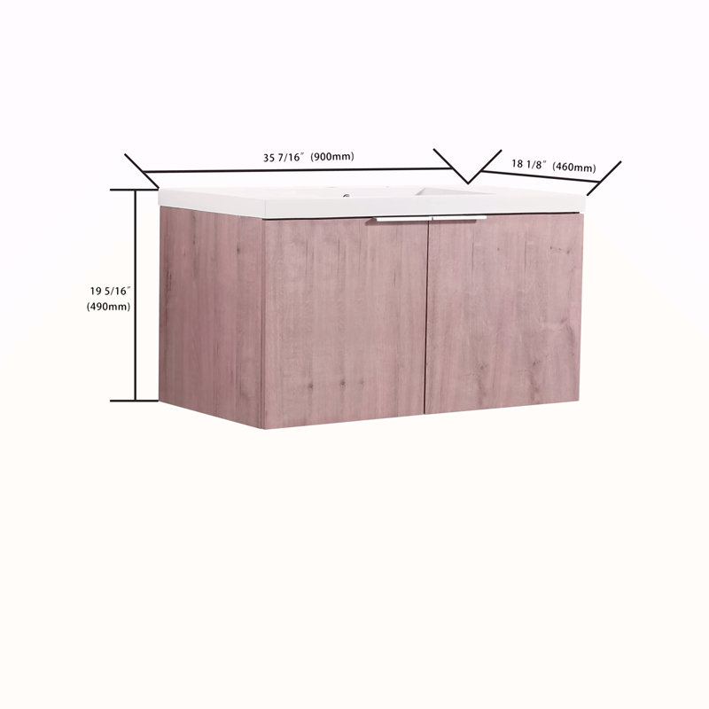 Meuble-lavabo simple avec plateau en résine Walthourville, Chêne