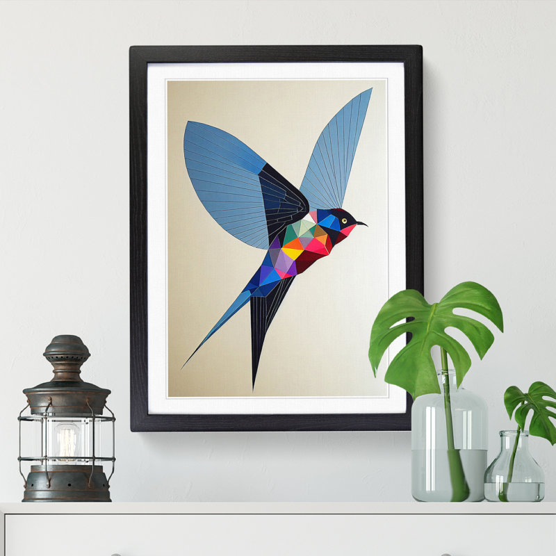 Swallow Polygon - Single Picture Frame Print, 34cm H x 25cm W x 2cm D, Oak