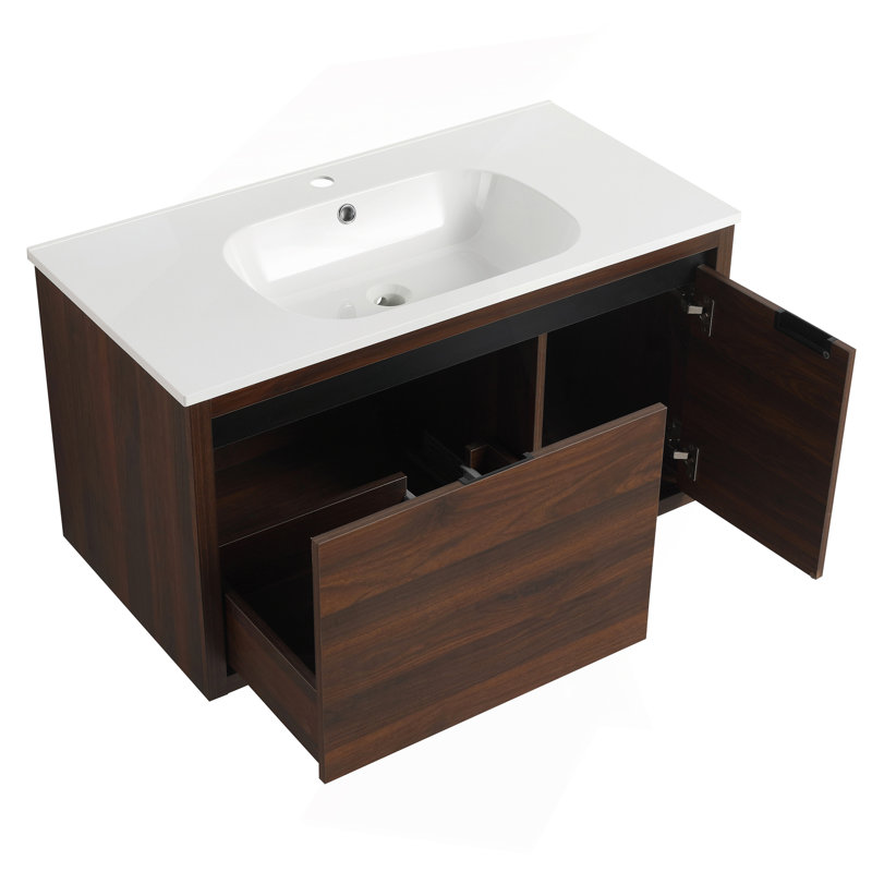 Meuble-lavabo 36 po avec lavabo en gel, Noyer de Californie