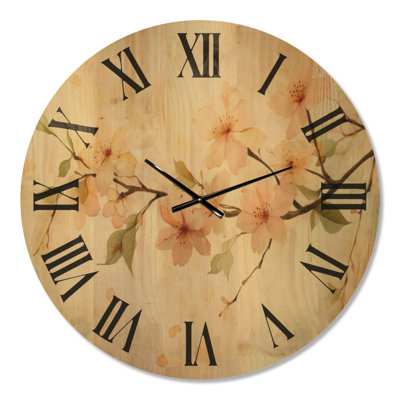 Grande horloge murale florale en bois - Tiges de cerisier terreux
