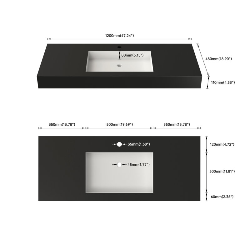 Inner White Outer Black Solid surface Basin