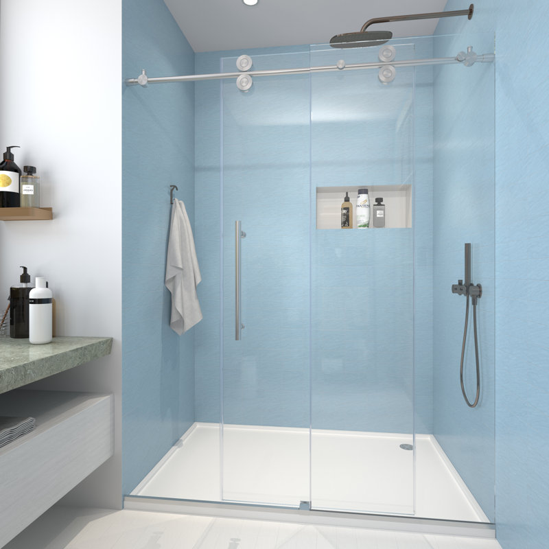 Julien 60" W x 76" H Frameless Shower Door with Heat Soaking Process and Protective Coating Treatment, Brushed Nickel
