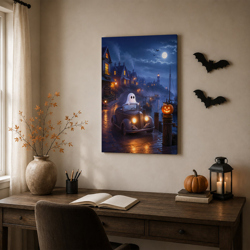 Art mural blanc sur toile, "White Ghost Drive", H 24 po x l 16 po