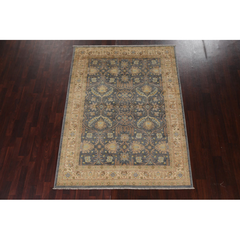 Tapis gris en laine noué à la main de conception unique 5 pi 9 po x 7 pi 9 po Forseti