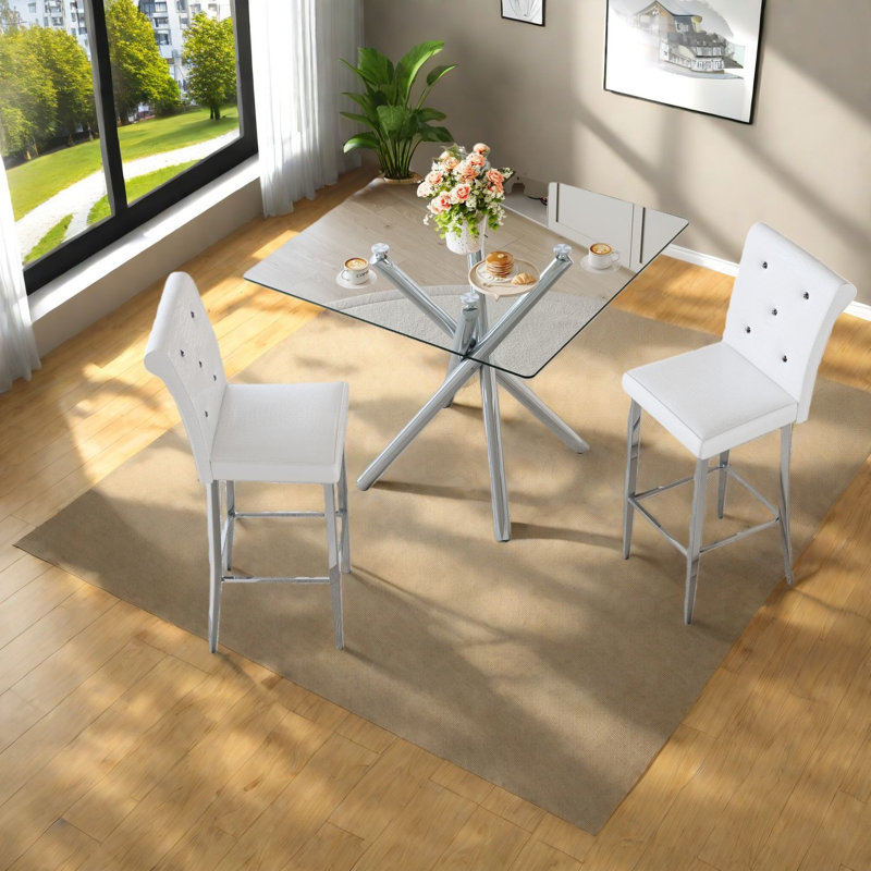 Ensembles de tables de salle à manger modernes et peu encombrants, style verre métallique pour la cuisine