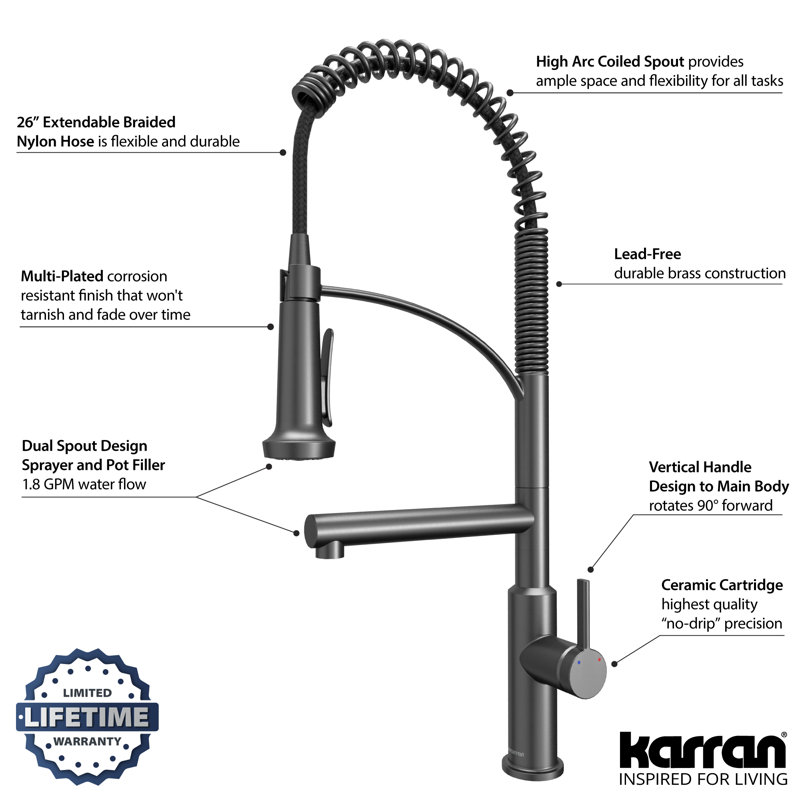 Karran Adlington Pull Down Kitchen Faucet, Gunmetal Gray