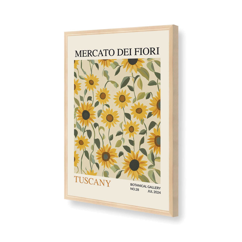 Imprimé de marché aux fleurs d'été Toscane, Reproduction encadrée sans passe-partout, Érable brut