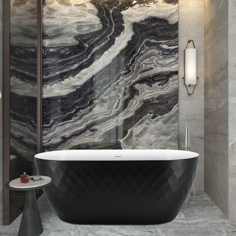59'' x 28'' Freestanding Soaking Acrylic Bathtub, Black