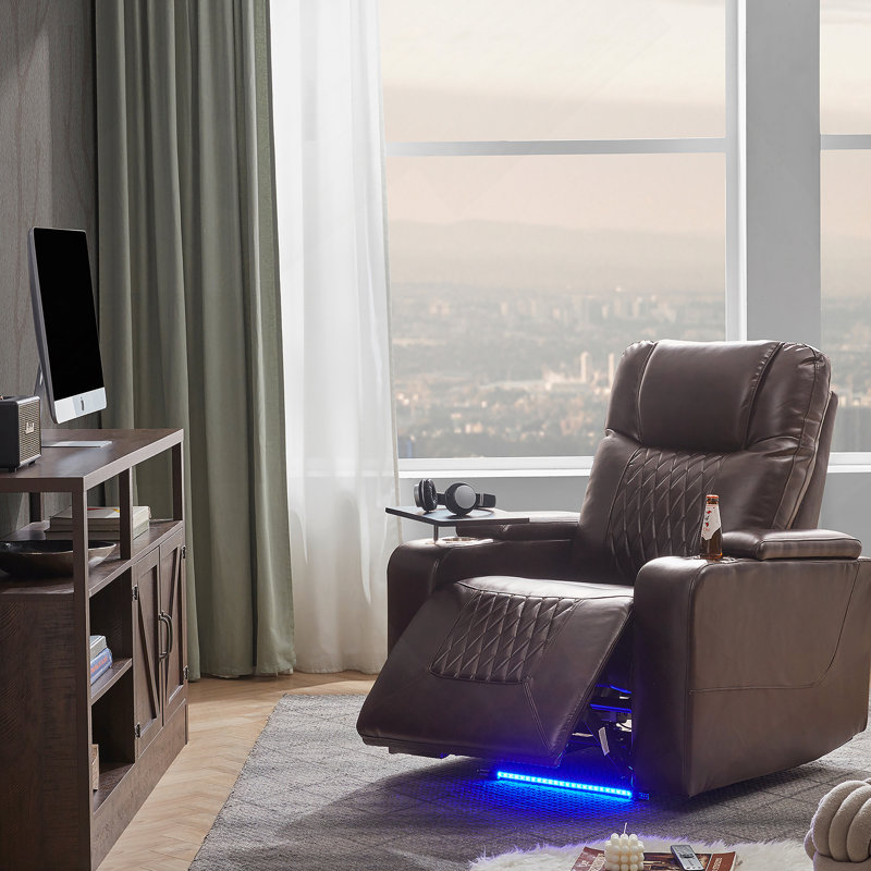 Fauteuil inclinable Power Motion avec port de charge USB et rangement à bras cachés 2 porte-gobelets pratiques, Brun