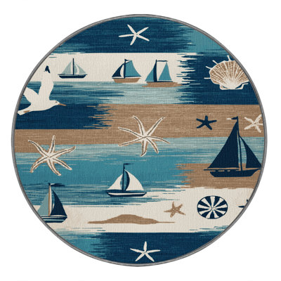 Washable Modern coastal scenes Nautical Area Rug
