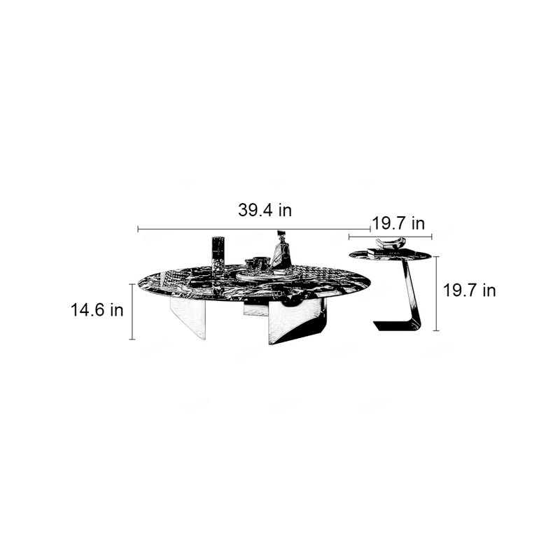 Table basse italienne ronde en marbre, Noir, noir, noir, noir, H 14,6 po x L 39,4 po x l 39,4 po