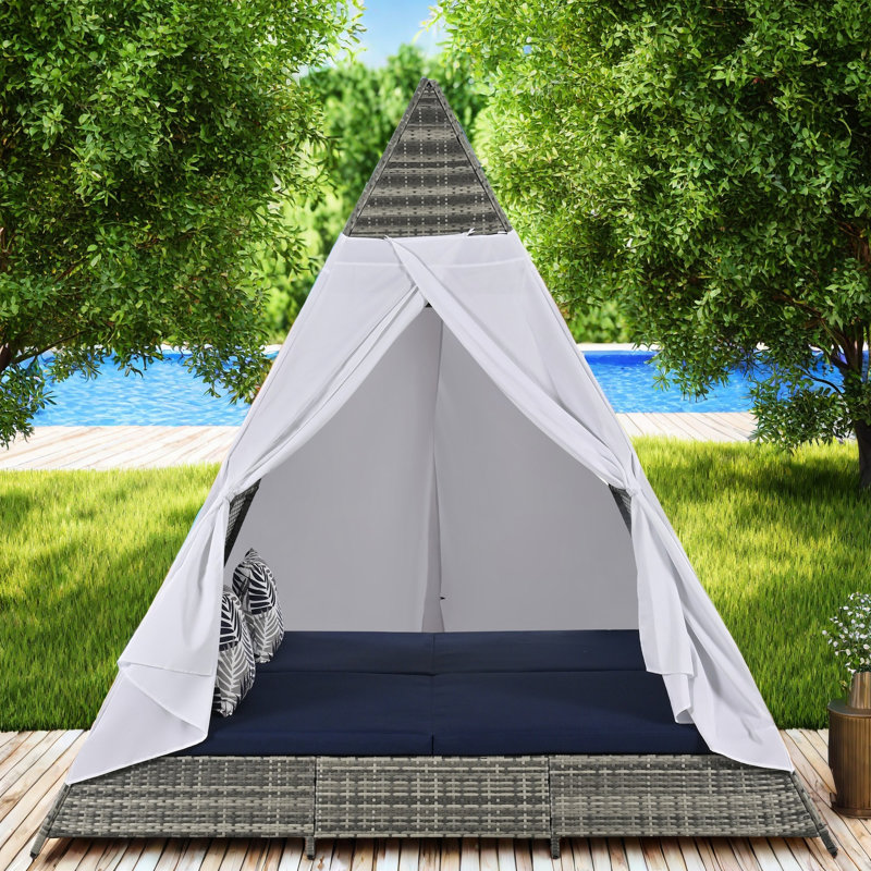 Asenet Sunbed With Colourful Pillows, Tent Shape, Versatile Curtain And Adjustable Feet