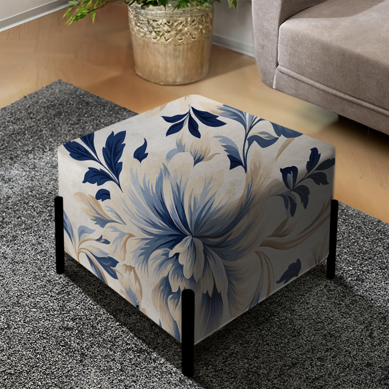Petal Symphony Blue Damask Harmony - Repose-pieds carré damassé
