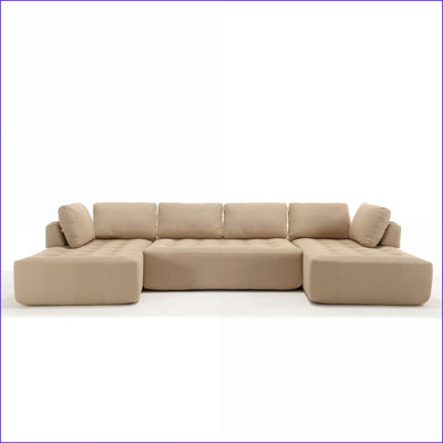 Canapé modulaire modulaire, 138,5 po, siège en U à 6 places pour salon / appartement, filet respirant | Kaki | Rembourré