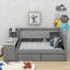Lit de jour simple tapissier avec tiroirs, tablettes, armoires rabattables et table d'appoint-114346269