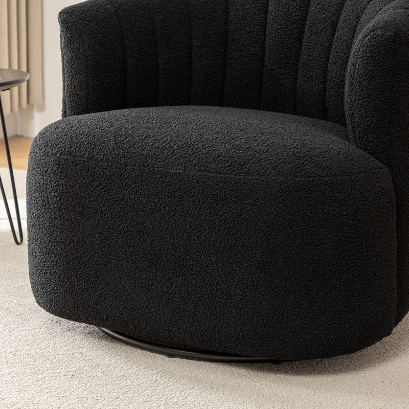 Fauteuil demi-tonneau pivotant Musaab, Ours en peluche noir