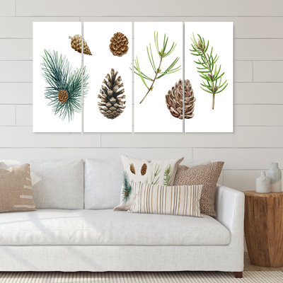 Ensemble de 4 branches de pin - peinture sur toile tendue