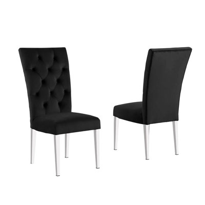 Moderne de 2 chaises de salle à manger rembourrées en velours à dossier noir avec pieds en acier inoxydable, forme rectangulaire pour fauteuil Space