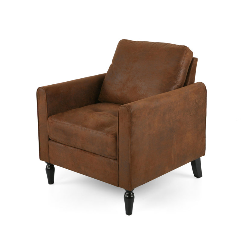 Fauteuil club en microfibre Cozy - profil bas, coussins bruns, profil confortable noir, structure matte,