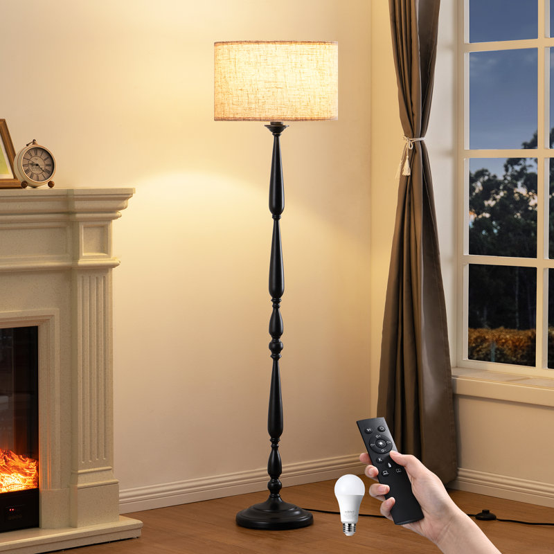 62" Traditional Floor Lamp with Remote and Dimmable Bulb, Black