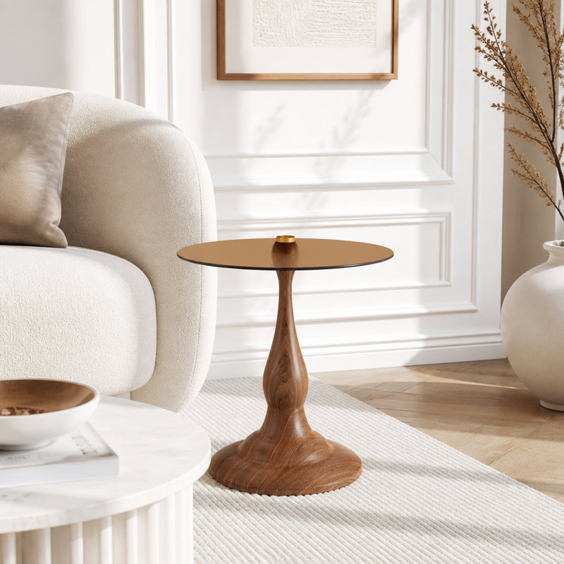 Table de bout ronde 19,6 pouces, Brun, noyer