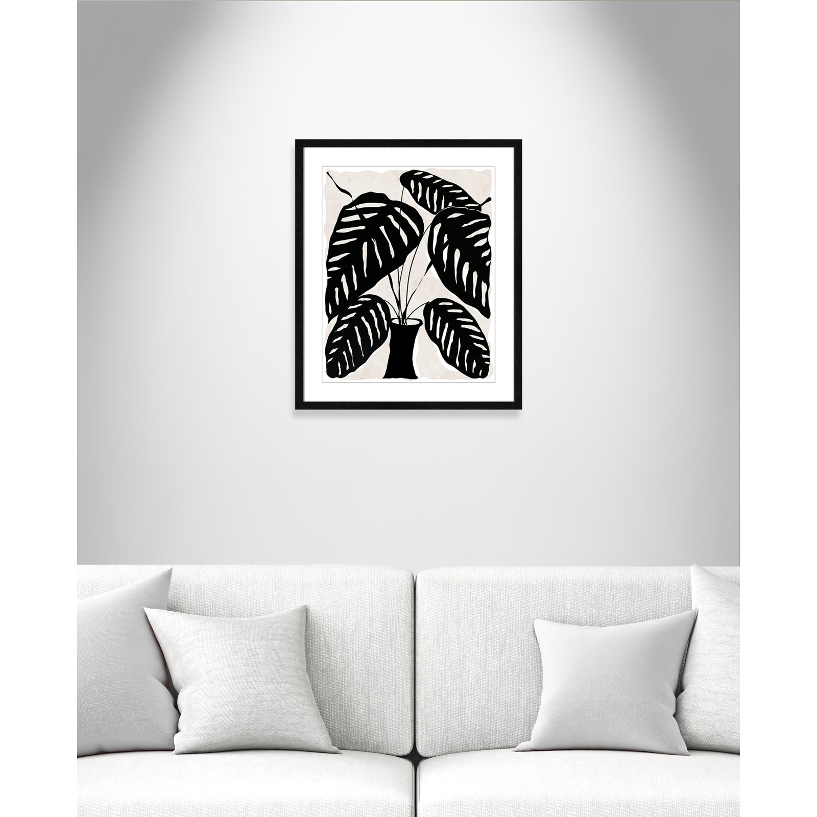 Black and White Potted Plant I Print, 25.5" H x 21.5" W x 0.75" D, Black Framed