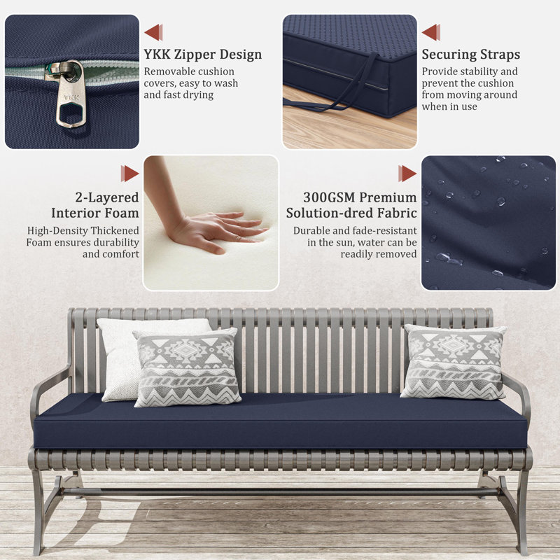Outdoor 3.5'' Bench Seat Cushion, Available In 5 Sizes, Navy Blue, 45" W x 18" D
