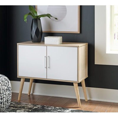 Design By Ashley Orinfield Contemporary Accent Cabinet With 2 Doors, White & Light Brown