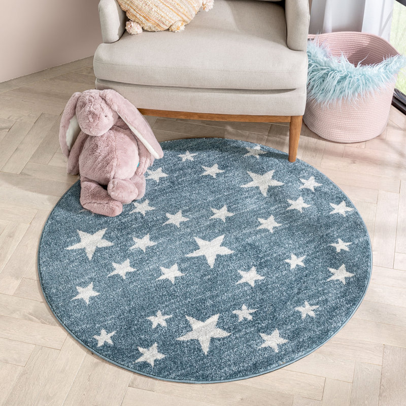 Kennedy Stars Blue Children's Rug, Round 122cm
