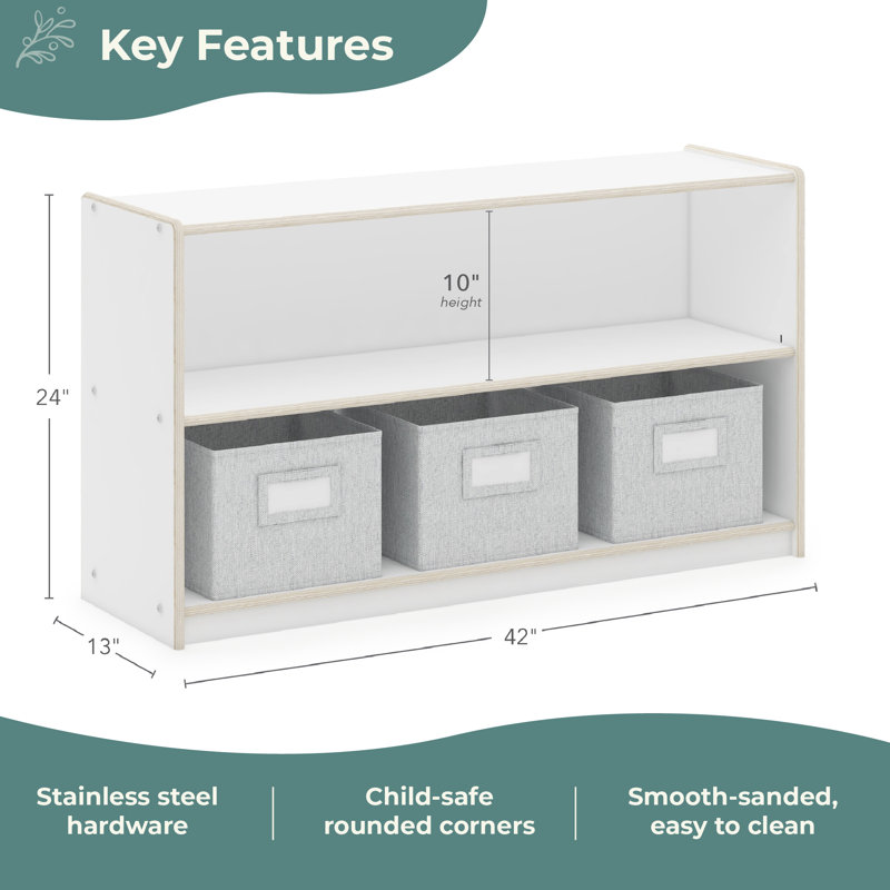 Rangement ouvert à 2 tablettes EdQ Essentials, Blanc, H 24 po x l 13 po x P 42 po