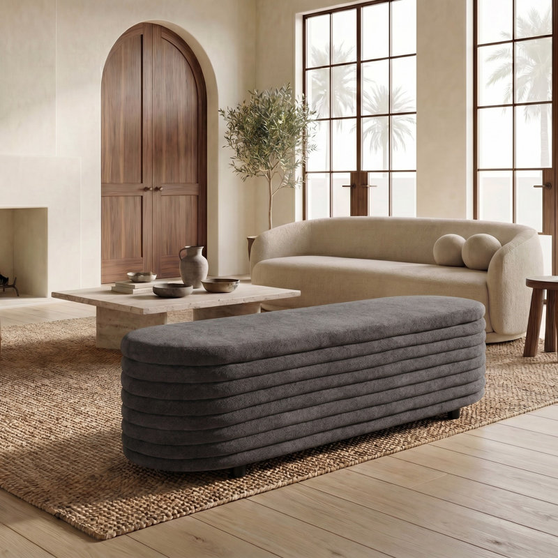 Banc de rangement rembourré Delray, Boucle gris anthracite