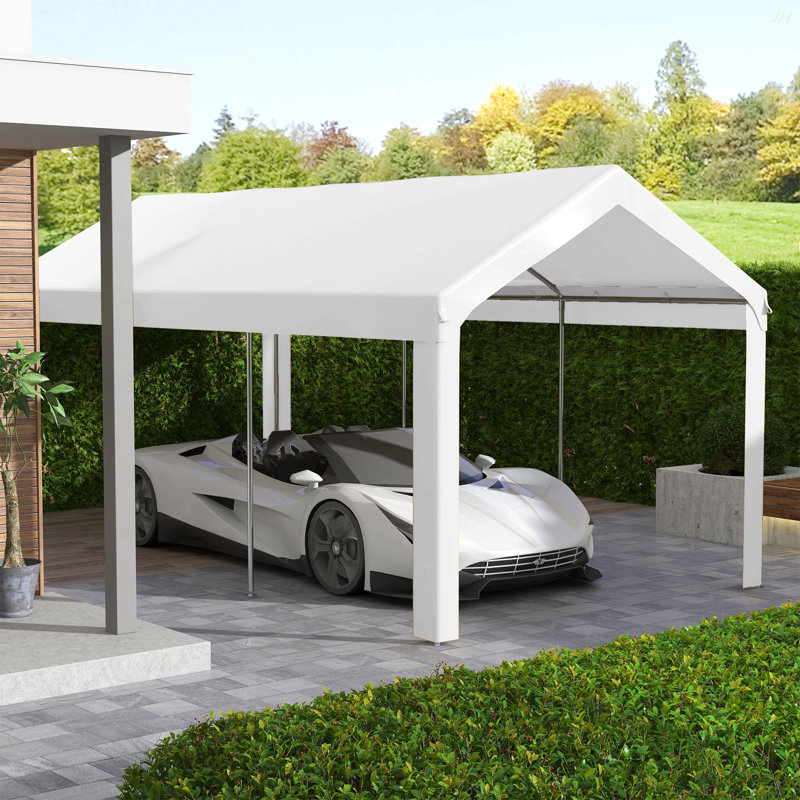 Outsunny 10' X 20' Carport Replacement Top Canopy Cover, UV And Water Resistant Portable Garage Shelter Cover With Ball Bungee Cords, White, Only Cover