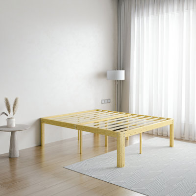 Metal Bed Frame Heavy Duty Wood Grain