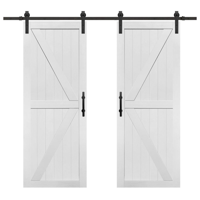 Porte de grange double en MDF avec porte coulissante S&Z TopHand®, dalle de porte de grange solide recouverte d'une surface en PVC imperméable