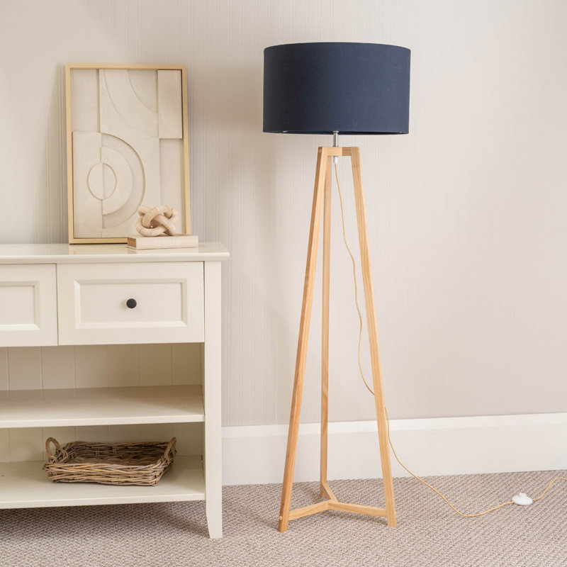 Rhavyn 148cm Traditional Floor Lamp, Natural, Navy Blue
