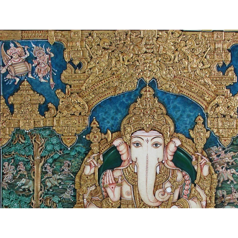 «Lord Ganapati», peinture | Aquarelles avec motifs en feuille d'or