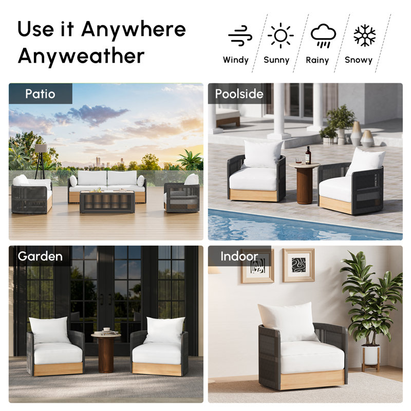 Rotatable Garden Lounge Chair with Cushion Patio or Conservatory Outdoor Swivel Patio Rotating Chair