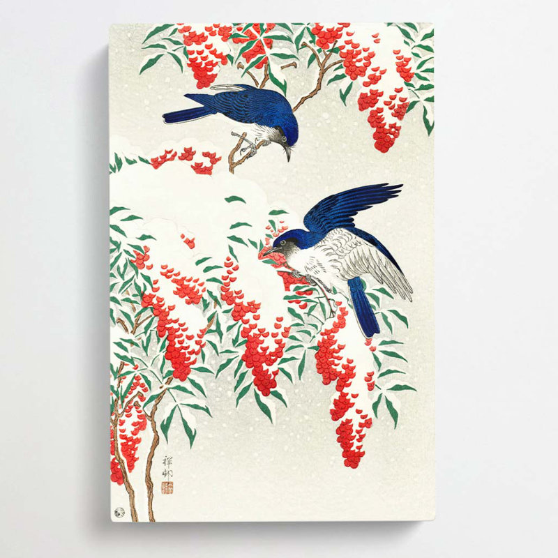 Birds On A Nandina Bush by Ohara Koson - Wrapped Canvas Painting, 76cm H x 50cm W x 3cm D
