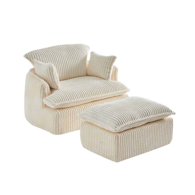 Canapé à compression 1 place 47,24 po en velours côtelé - capacité de 400 lb, coussin de dossier amovible et coussins décoratifs, aucun assemblage requis pour les petits espaces