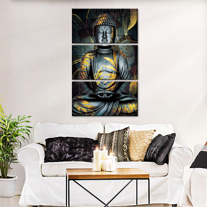 Bouddha bouddha texturé gris sur toile, ensemble de 3 pièces par NirvanaDesigns, H 57 po x l 36 po