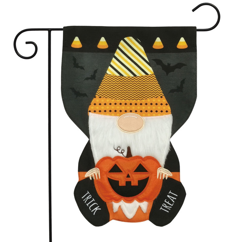 Drapeau d'Halloween gnome en toile de jute, Noir / blanc / orange