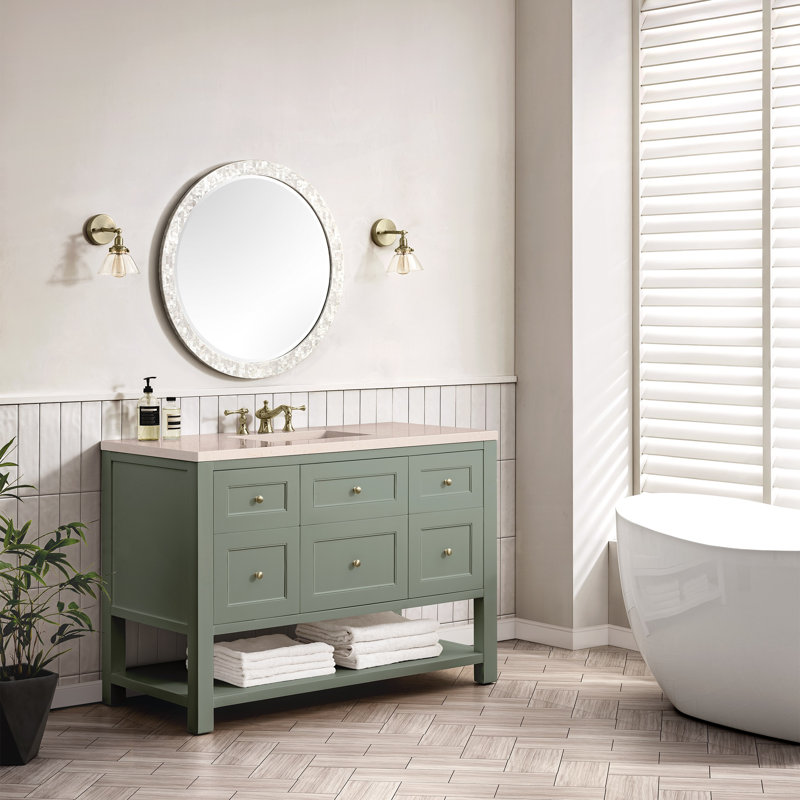 Breckenridge 48'' W Single Vanity, Carrara White, 8" Widespread, Smokey Celadon