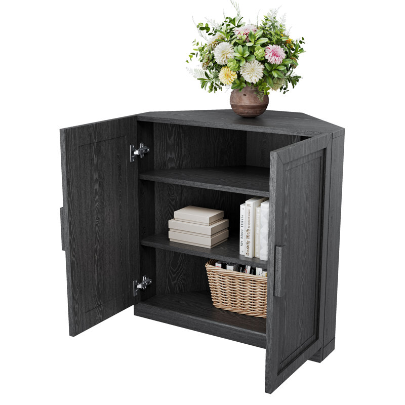 Buffet décoratif d'angle peu encombrant avec tablette réglable Lula, Noir, H 31 po x l 31 po x P 16 po