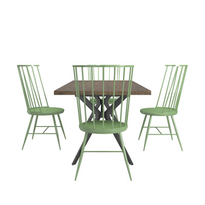 Bradfield 70" Iron Gray Metal Base Dining Table And High Back Windsor Chairs Set - Table And 4 Chairs
