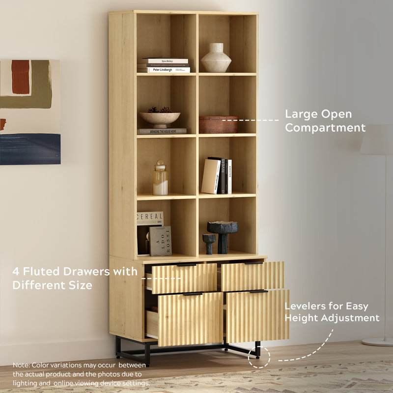 70.9''H*28.34"W 4-Tier Bookcase With Storage Cabinet, Light Oak