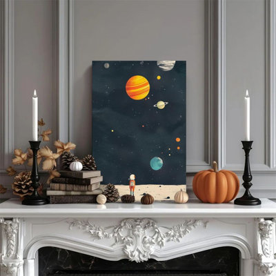 1 pièce d'art mural encadré, peinture astronaute regardant les étoiles avec des planètes en orbite, style rétro de science-fiction, affiche décorative imprimée, décoration murale, œuvre d'art moderne, cadeau parfait pour la chambre à coucher ou le salon
