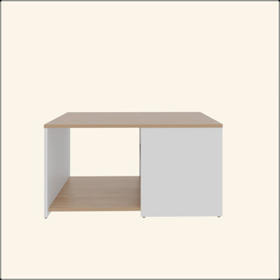White And Natural Oak Coffee Table With Open Storage And Conical Legs