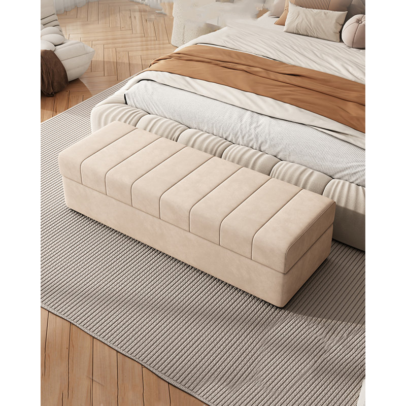 Repose-pieds rectangulaire rembourré avec rangement en microfibre blanc crème