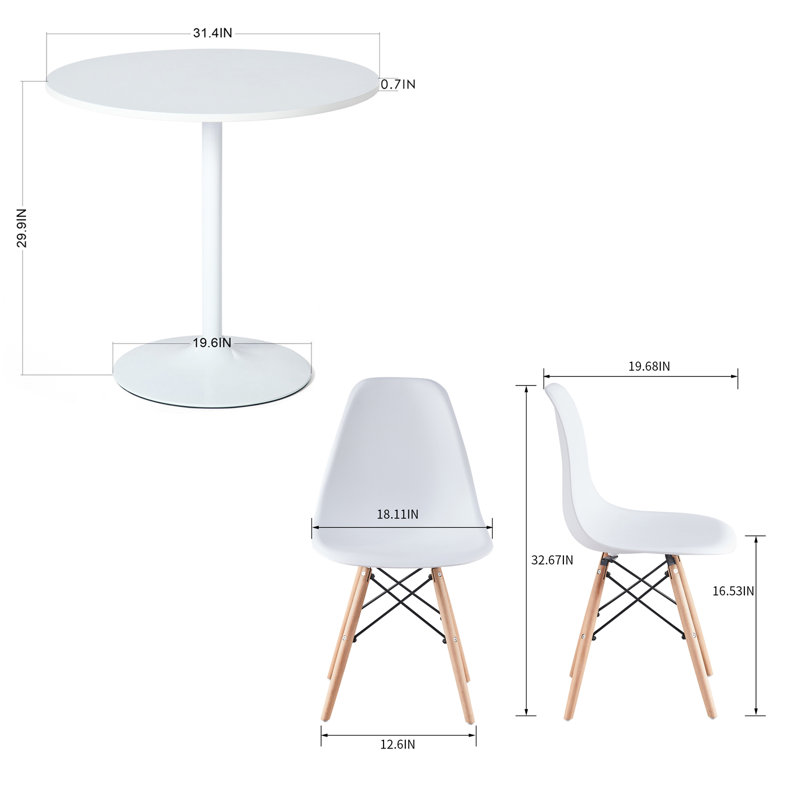 Ensemble de table à manger compacte comprenant 3 tables rondes et 2 chaises confortables en plastique (blanc)